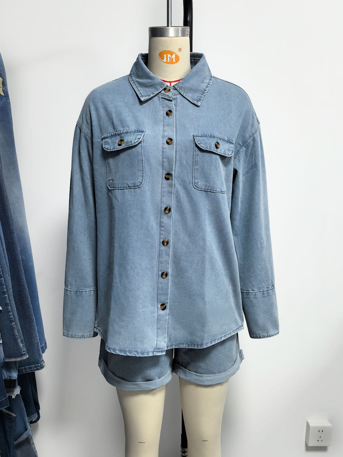 Women's Spring Summer Loose Lapels Top and Shorts Two-Piece Set