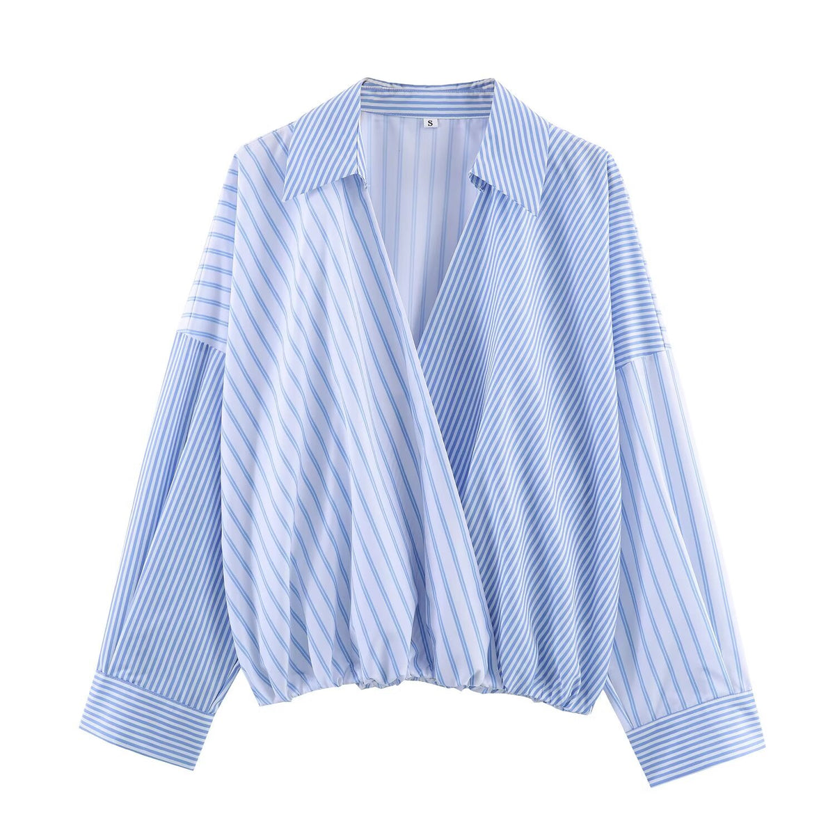 Women's Clothing Spring Patchwork Striped Poplin Loose Shirt