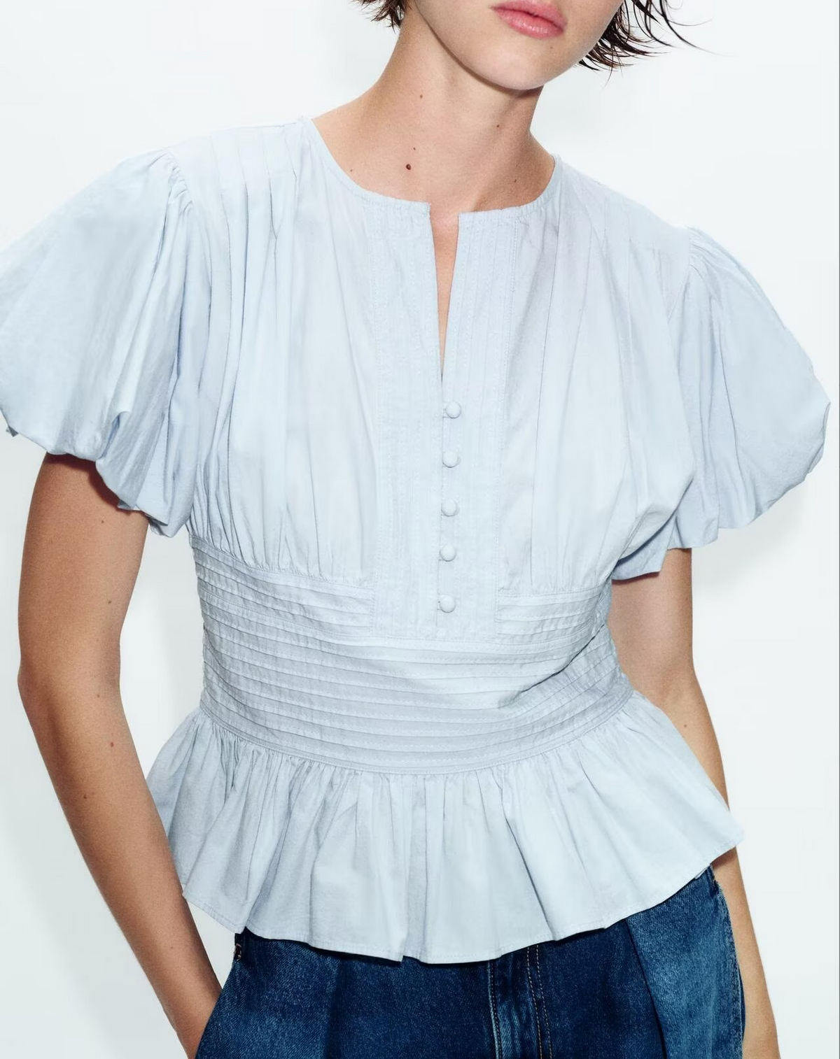 Women's Temperamental Puff Sleeve Frill Decorative Shirt