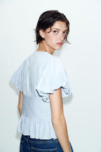 Women's Temperamental Puff Sleeve Frill Decorative Shirt