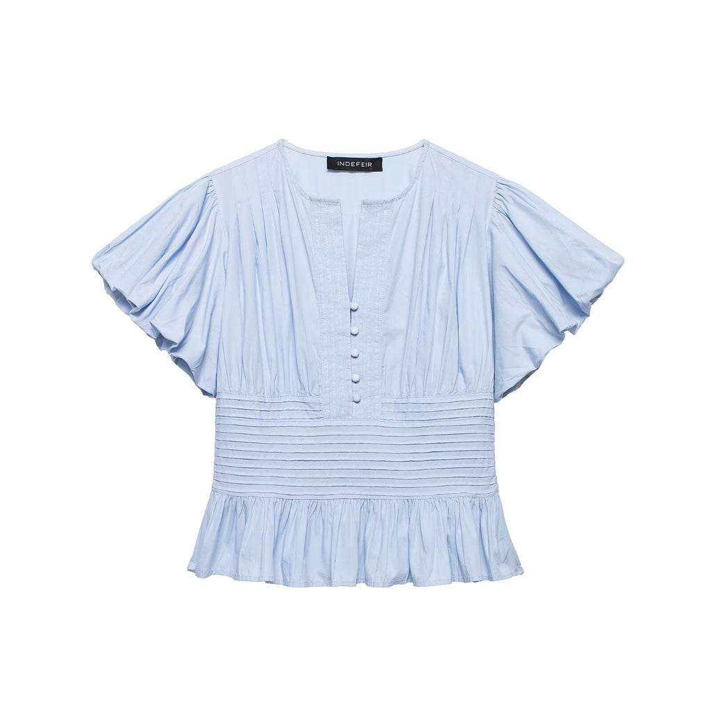 Women's Temperamental Puff Sleeve Frill Decorative Shirt