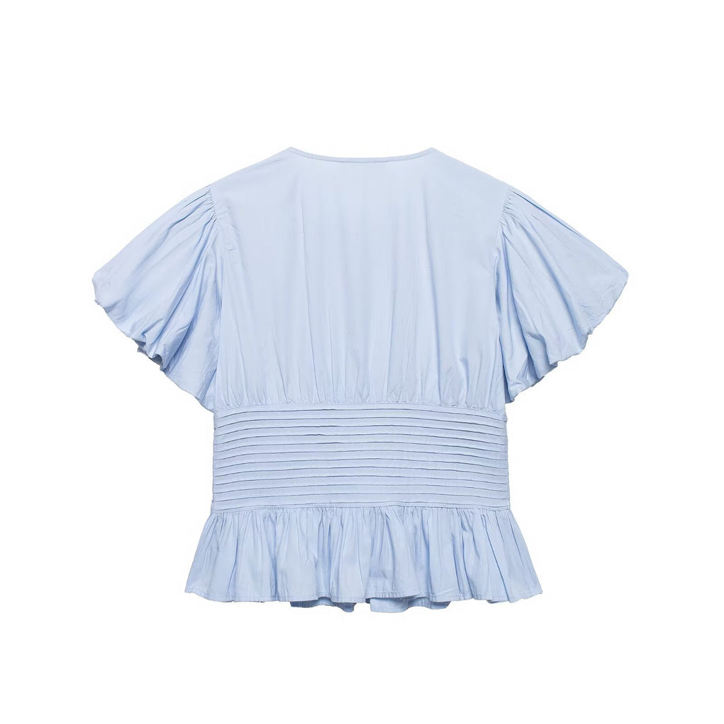 Women's Temperamental Puff Sleeve Frill Decorative Shirt
