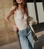 Summer Women Lace Silk Satin Texture Sleeveless Leotard