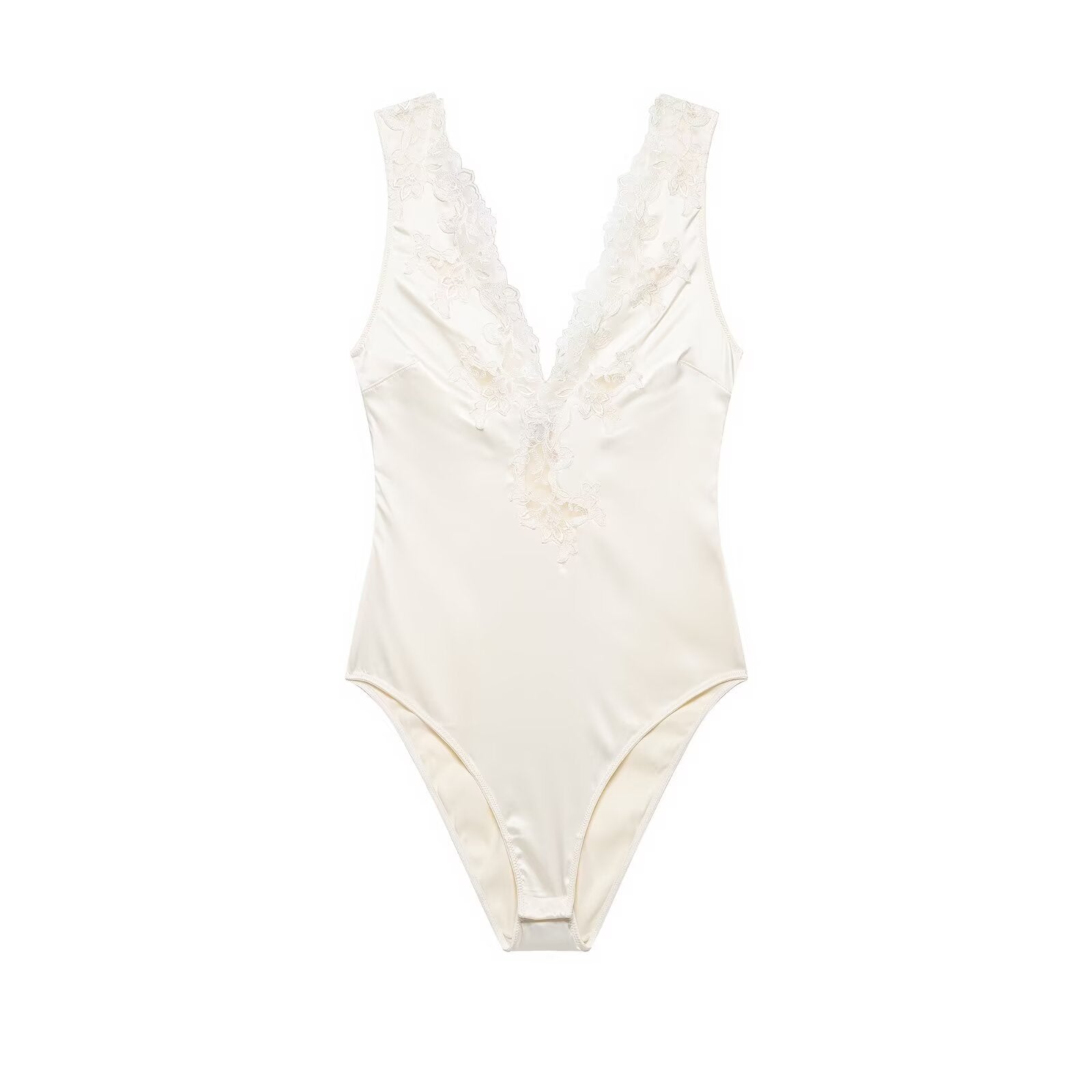 Summer Women Lace Silk Satin Texture Sleeveless Leotard