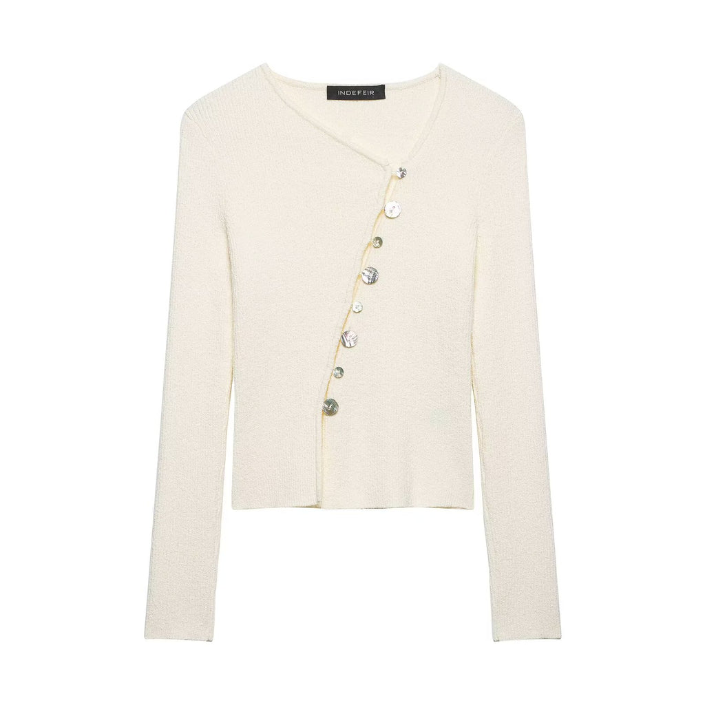Women's Asymmetric Buckle Knitted Coat Spring Sweater