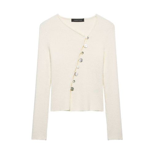Women's Clothing Asymmetric Buckle Knitted Coat Spring All Matching Sweater