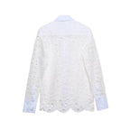 Women's Hollowed Out Embroidery Embroidered Shirt and Skirt Two-Piece Set