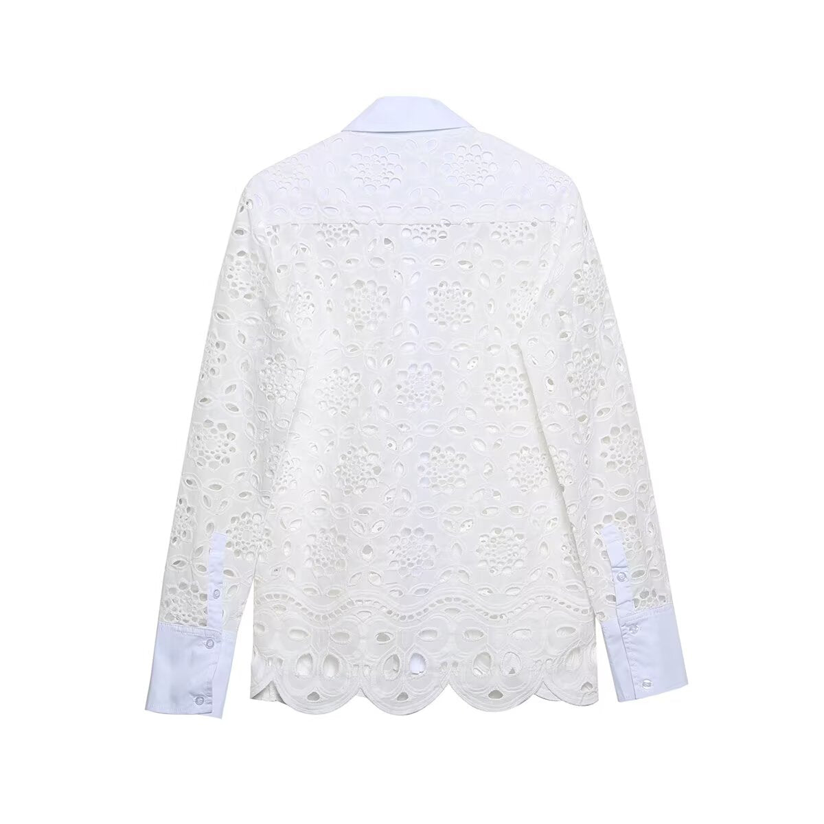 Women's Hollowed Out Embroidery Embroidered Shirt and Skirt Two-Piece Set