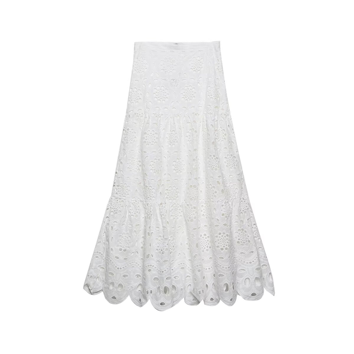Women's Hollowed Out Embroidery Embroidered Shirt and Skirt Two-Piece Set
