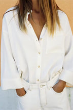 Women's Loose Three-Quarter Sleeve Collared Shirt