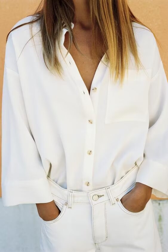 Women's Loose Three-Quarter Sleeve Collared Shirt
