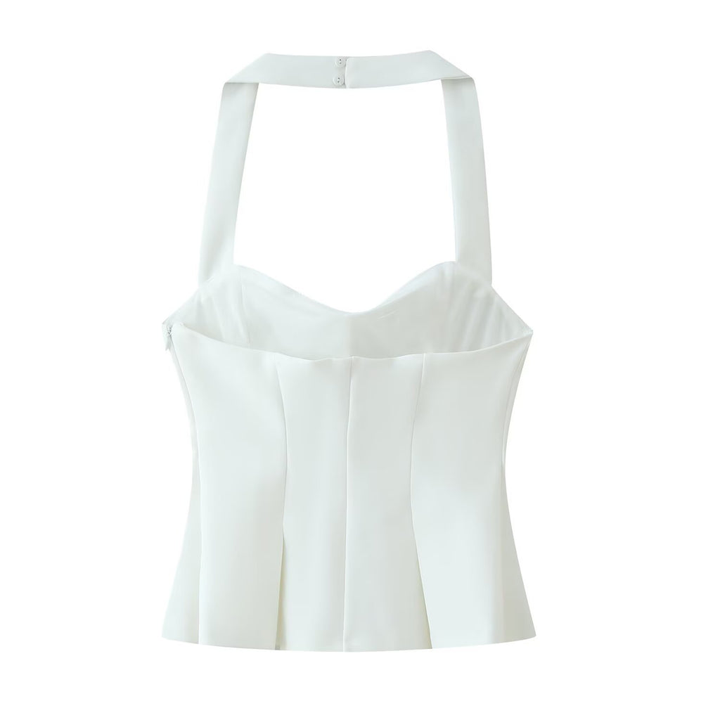 Women's Summer Women Clothing Wild Pleated Hanging Collar Vest Top