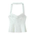 Women's Summer Women Clothing Wild Pleated Hanging Collar Vest Top