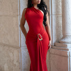 Metal Decoration Backless Dress One-Shoulder Slim