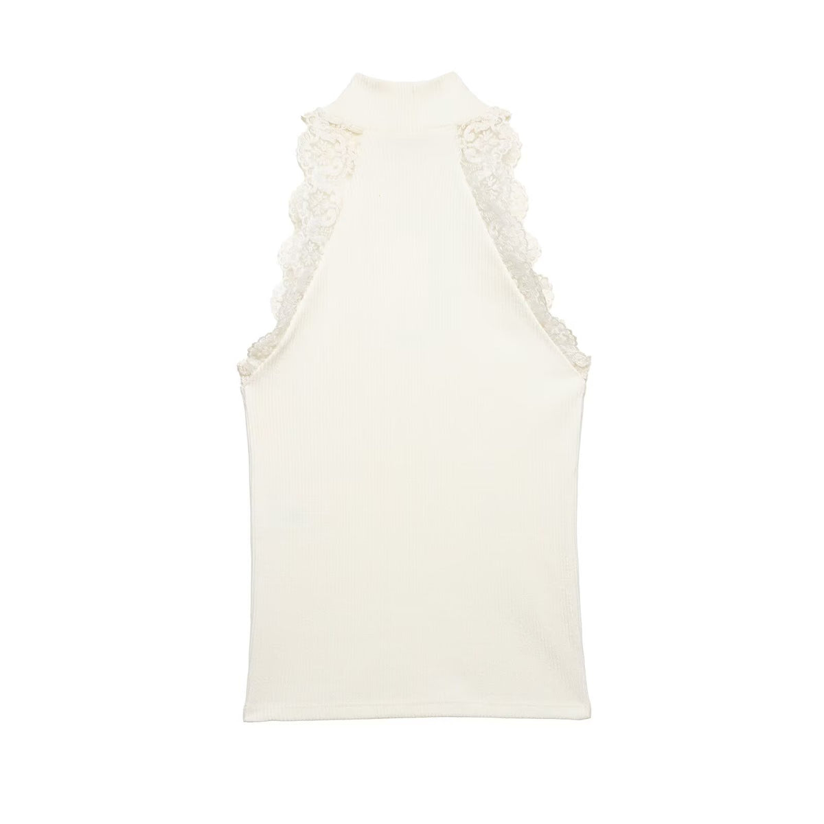 Women's Office Sleeveless Half Turtleneck Lace Rib T-Shirt