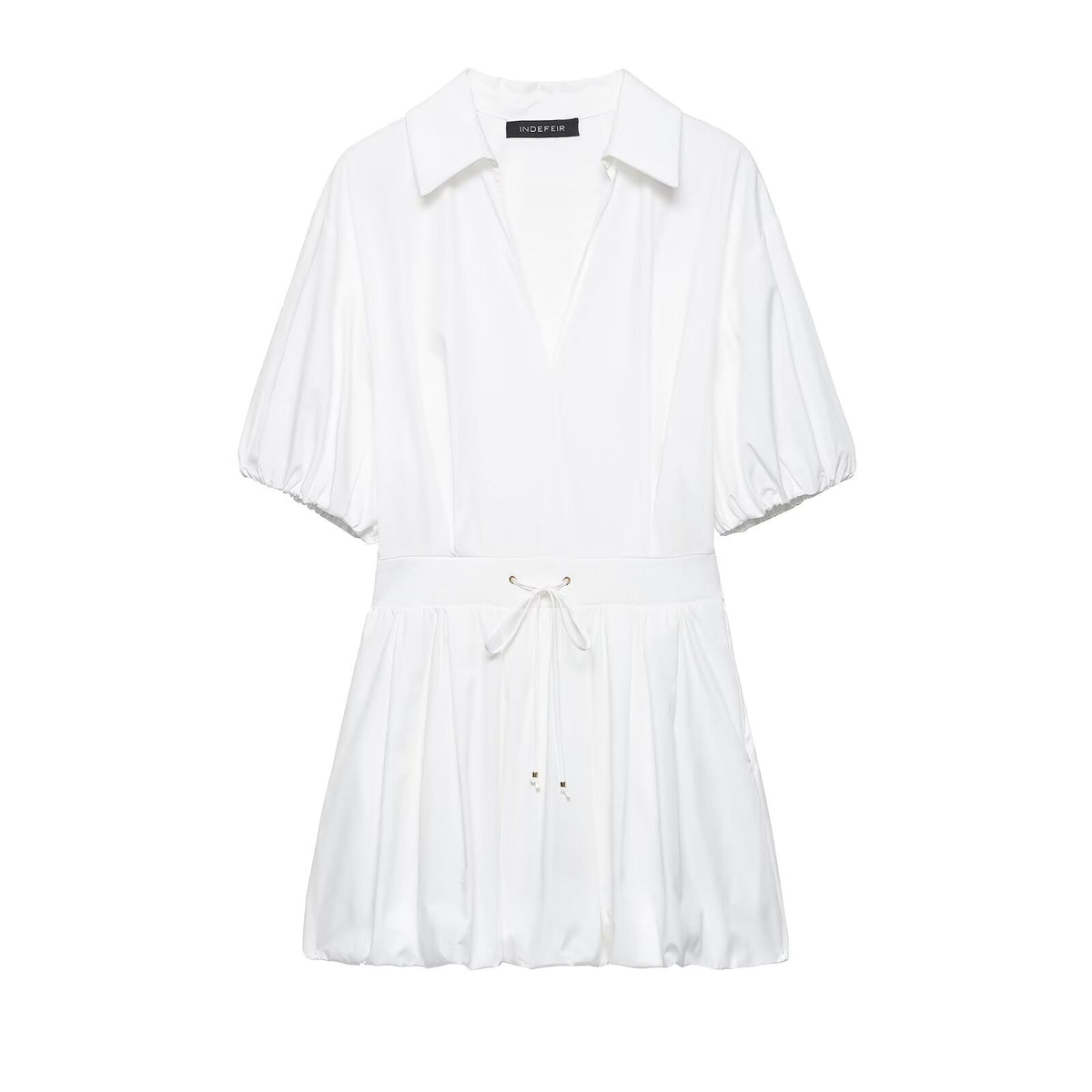Women's Slim Fit Poplin Mini V Neck Dress