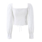 French Royal Lace Lace Band Waist Slimming Square Collar Long Sleeve Tops Shirt Women Summer