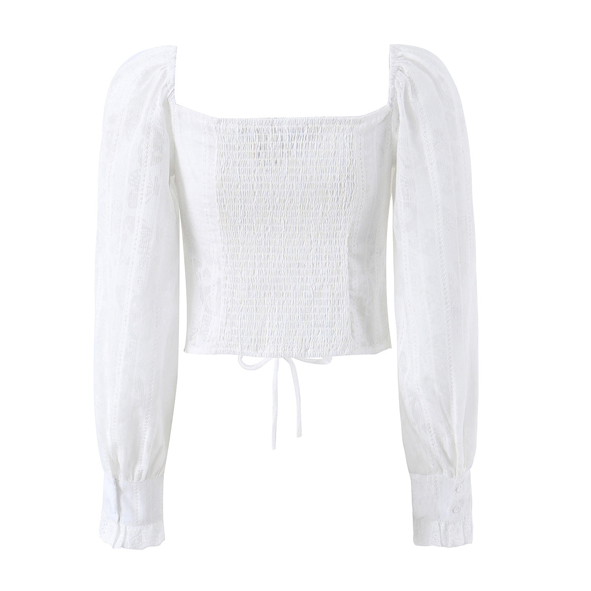French Royal Lace Lace Band Waist Slimming Square Collar Long Sleeve Tops Shirt Women Summer