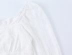 French Royal Lace Lace Band Waist Slimming Square Collar Long Sleeve Tops Shirt Women Summer