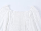 French Royal Lace Lace Band Waist Slimming Square Collar Long Sleeve Tops Shirt Women Summer