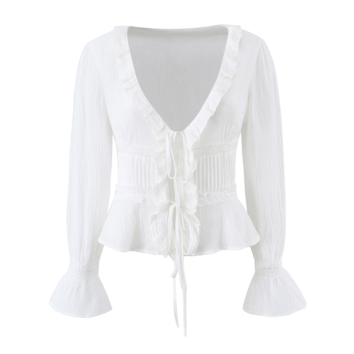 Spring Women Embroidered Laminated Decoration Tulle Shirt