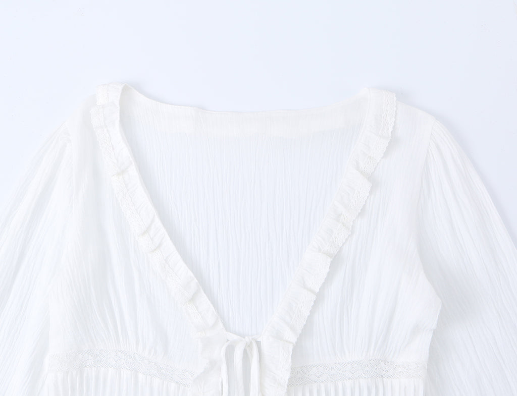 Spring Women Embroidered Laminated Decoration Tulle Shirt