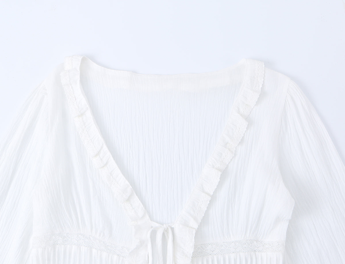 Spring Women Embroidered Laminated Decoration Tulle Shirt