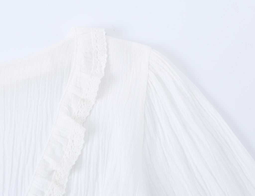 Spring Women Embroidered Laminated Decoration Tulle Shirt