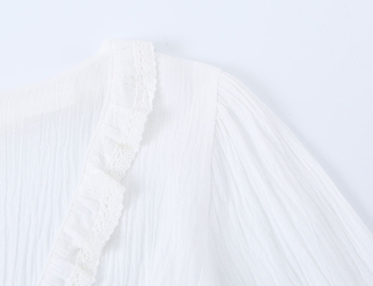 Spring Women Embroidered Laminated Decoration Tulle Shirt