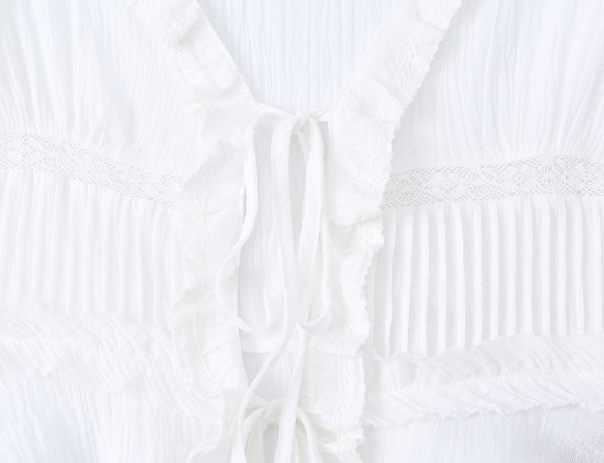 Spring Women Embroidered Laminated Decoration Tulle Shirt