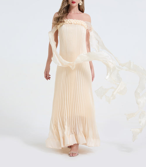 Women's Ribbon Pleated Halter Dress