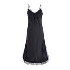 Lace summer slip dress, black, spaghetti straps with lace neckline and hem