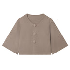 Women's Spring Round-Neck Button Sweater Loose Short Lazy Coat