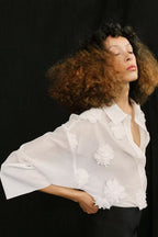 Women's Polo Collar Embossed Floral Vertical Shirt