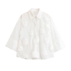 Women's Polo Collar Embossed Floral Vertical Shirt