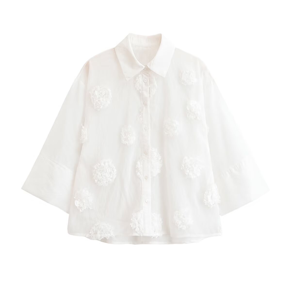 Women's Polo Collar Embossed Floral Vertical Shirt