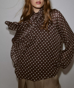 Women's Autumn Bowknot Decoration Polka Dot Printed Shirt