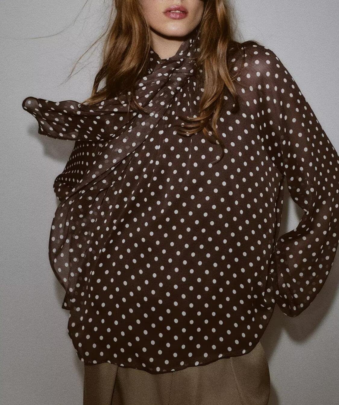 Women's Autumn Bowknot Decoration Polka Dot Printed Shirt