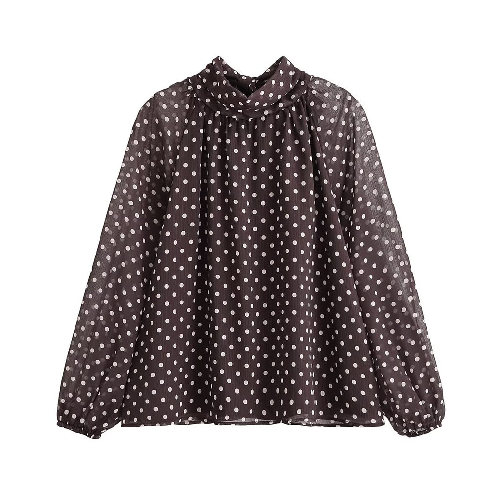 Women's Autumn Bowknot Decoration Polka Dot Printed Shirt