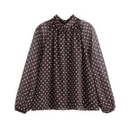 Women's Autumn Bowknot Decoration Polka Dot Printed Shirt