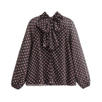 Women's Autumn Bowknot Decoration Polka Dot Printed Shirt