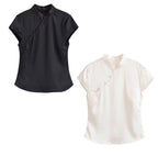 Women's Button Decoration Silk Satin Top