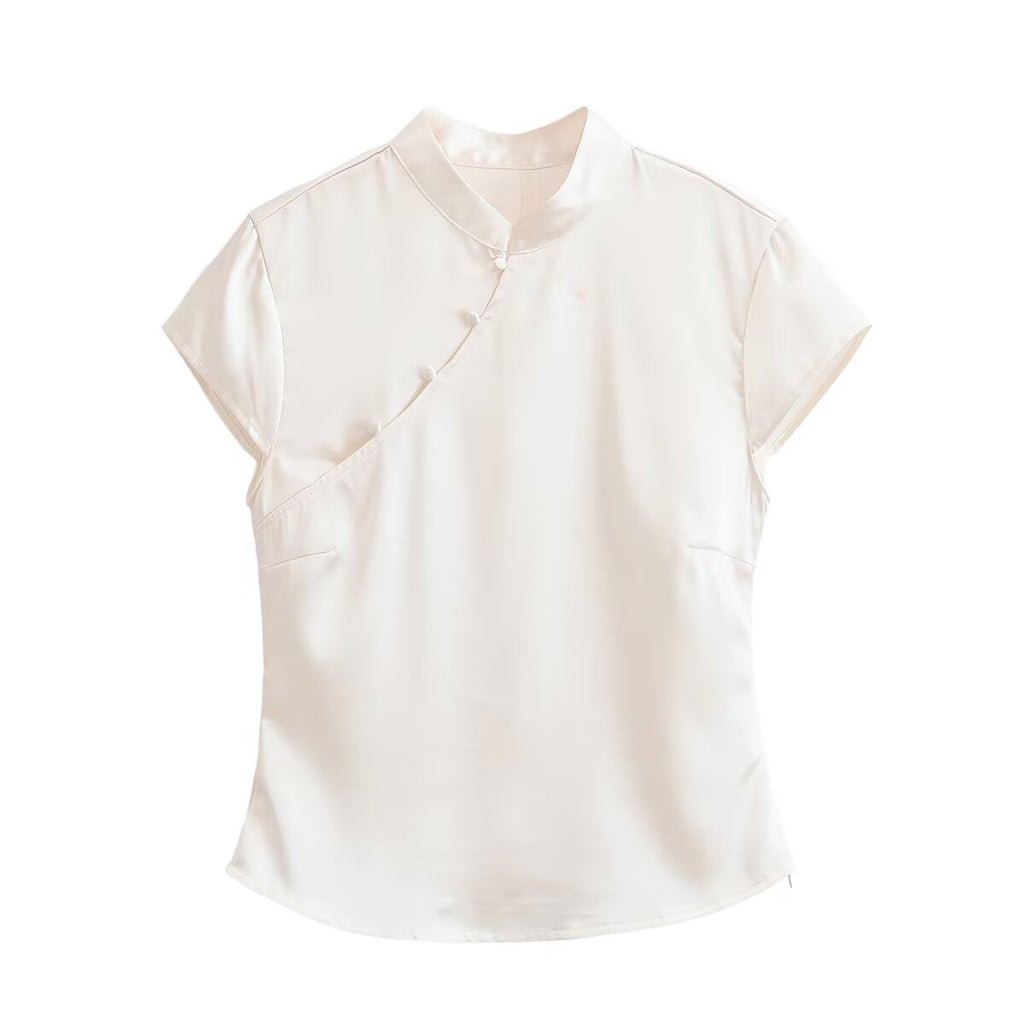 Women's Button Decoration Silk Satin Top