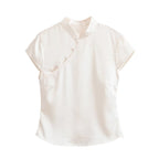 Women's Button Decoration Silk Satin Top