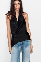 's Top Product Graceful Satin Irregular Asymmetric Sleeveless