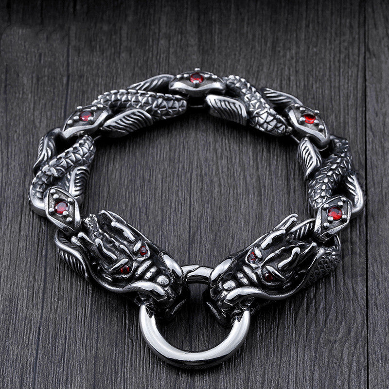 Men's gemstone dragon stainless steel bracelet