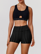 Retro Simple Polka Dot Vest Yoga Abdominal Shaping High Waist Outdoor Cycling Shorts Fitness Two Piece Sets