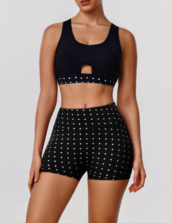 Retro Simple Polka Dot Vest Yoga Abdominal Shaping High Waist Outdoor Cycling Shorts Fitness Two Piece Sets