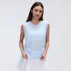 Simple round Neck Sleeveless Sports Vest Women Thin Breathable Side Drawstring Yoga Clothes Blouse Summer