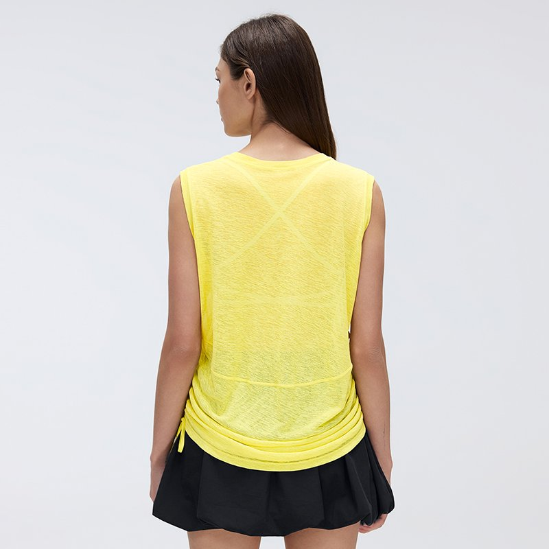 Simple round Neck Sleeveless Sports Vest Women Thin Breathable Side Drawstring Yoga Clothes Blouse Summer